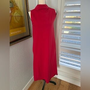 Red, sleeveless, mock neck dress from Anthropologie